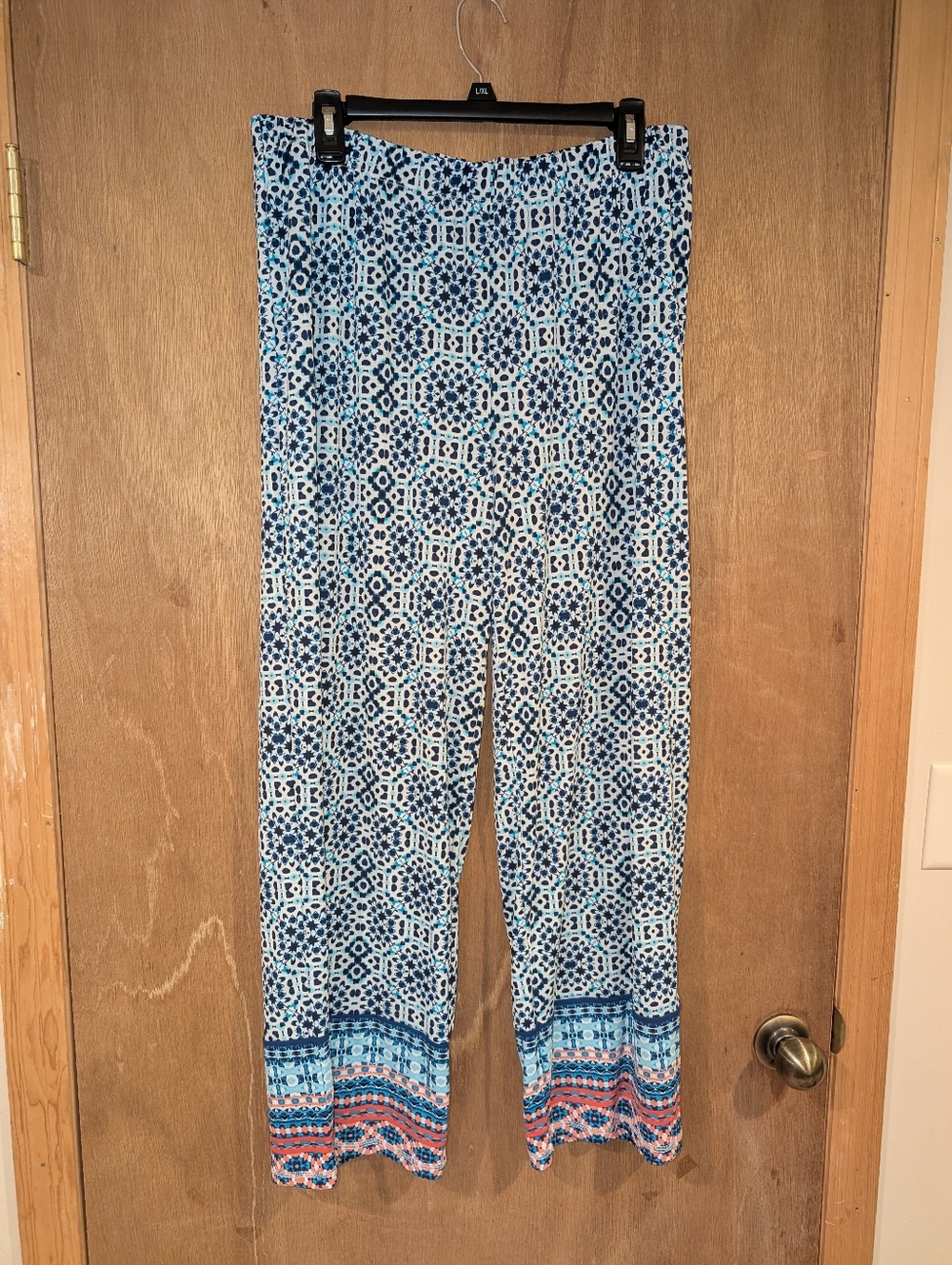Blue Patterned Wide-Leg Women's Pants